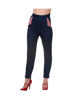 £0.99 • Buy Banned Retro 1950's Blueberry Hill High Waisted Slim Jeans Denim Gingham UK8 XS