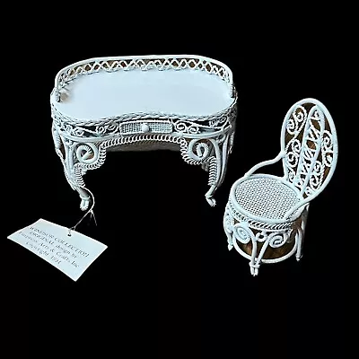 Dollhouse Miniature White Metal Wire Vanity & Chair Ornate Windsor Collection • $49.50