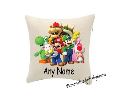 Super Mario Cushion Cover Personalise Any Name (cover Only) 20cmx20cm • £5.99