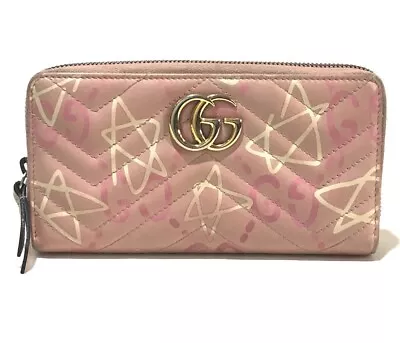 GUCCI Long Wallet GG Marmont Ghost Round Zipper Leather Women Pink 448087 • $360.90