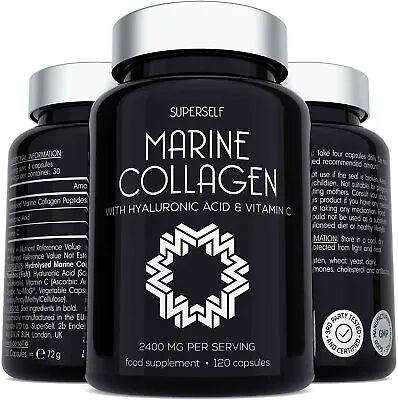 Marine Collagen Supplement 2400mg - 120 Tablets With Hyaluronic Acid & Vitamin C • £21.78