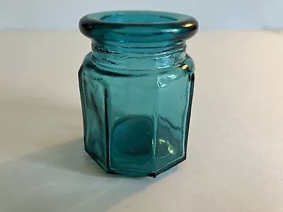 Vintage Miniature Teal Blue- Green Panel Sides Glass Apothecary Jar Canister • $14.99