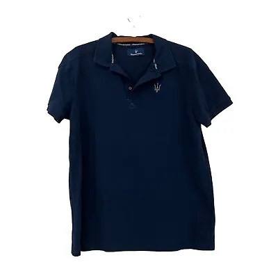 Maserati Mens Navy Blue Embroidered Logo Short Sleeve Polo Shirt Size Large • $32.99