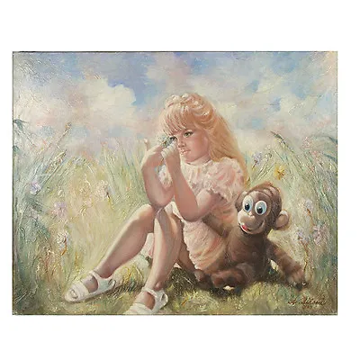 Untitled (Girl W/ Stuffed Monkey) By Anthony Sidoni Signed Oil On Canvas 24 X30  • $5497.80