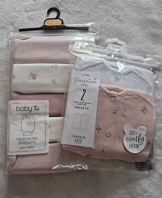 TU & George Tiny Baby Boys And Girls Vests Pk 5 & Pk 2 Jackets Up To 5lbs BNWT • £10