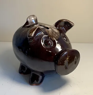 Vintage Westwood Japan Brown Ceramic Pig Piggy Bank W/Stopper 5” Tall 5.5” Long • $15.49