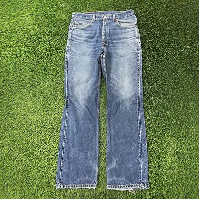 Vintage LEVIS 517 Faded Aged Bootcut Jeans 33x33 (34x34) Ripped-Hem Faded-Knee • $141.54