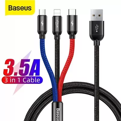 Baseus 3 IN 1 Charging Cable USB Type C Micro Cable For Samsung IPhone 14 13 12 • $4.99