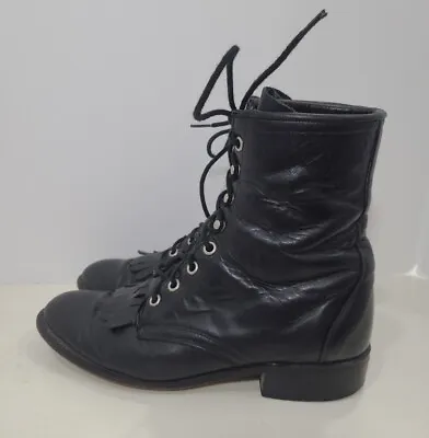 Laredo Vtg Womens Leather Granny Boots Punk Goth Kiltie Western Roper Size 8.5 • $49.95