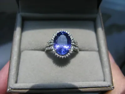Stunning AAA Tanzanite And Diamond 18K White Gold Lorique Ring 5.14cts • $1995