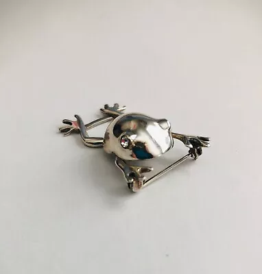 Vintage Sterling Silver Tree Frog Pin /Brooch EYEGLASS HOLDER~ With Bright Eyes • $22