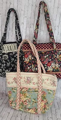 3 Pc Lot Vintage Quilted Cotton Cloth Tote Bags Vera Bradley Anastasia 90's  • $29.98