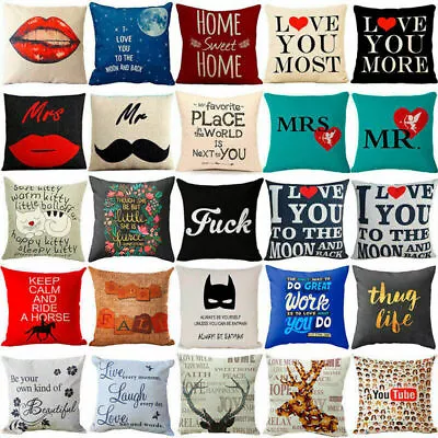 Cushion Cover Pillow Cases Linen Fashion Funny Home Sofa Cotton Decor Couple • $7.76