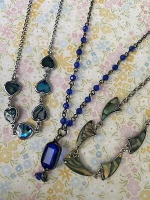 Costume Jewellery Job Lot Necklaces Blue Heart Abalone • £2