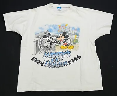 Rare VTG DISNEY Mickey Mouse Mickey’s 60th Birthday 1988 T Shirt 80s White SZ XL • $29.99