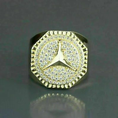 Engagement Mercedes Sign Ring 2Ct Lab-Created Diamond 14K Yellow Gold Plated • $107.99