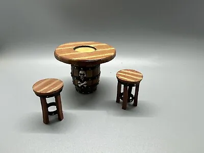 Dollhouse Miniature 1:12 Scale Pirate Style Wooden Barrel Table And Stools PVC • $20