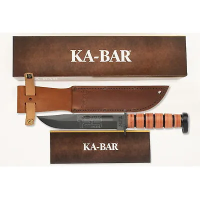 Ka-bar KA9228 125th Anniversary Dog's Head 7  Blade Leather Handle Fixed Knife • $114.06