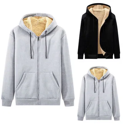 Mens Fleece Fur Hooded Jacket Coat Zip Warm Hoodie Sweatshirt M-5XL SIZES UK • £16.90
