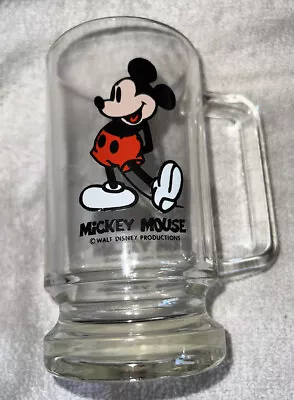 Stein Mickey Mouse Walt Disney Glass Beer Mug Cup Clear Vintage Heavy Drink • $16.99