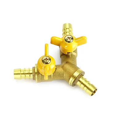 3 Way Shut Off Ball Valve 3/8  ID Hose Barb 2 Switch Brass Y Shaped Valve UK • £9.58