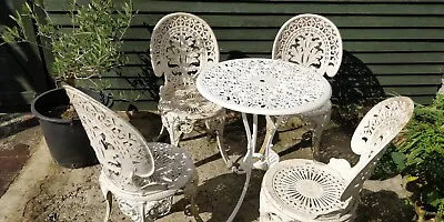 £172 • Buy Used Garden Cast Aluminium Metal Bistro Garden Set Table 4 Chairs ..