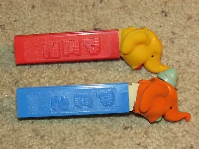 PAIR PEZ VINTAGE NO FEET CIRCUS Yellow/Orange ELEPHANTS GREEN/No HAT AUSTRIA(1) • $41