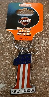 Harley-Davidson #1 Logo Red White & Blue Enamel Key Chain  PC4321 • $9.88