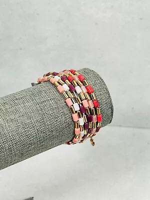 J. Crew Bracelets Pink Red Purple Beaded Stretchy Gold Tone Everyday Jewelry • $24.95