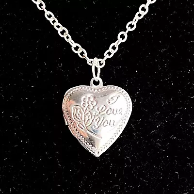 Heart Locket I Love You Pendant Silver Tone Necklace 16-18” • $8.95