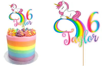 Unicorn Rainbow Cake Topper Personalised  Glossy Cardstock Decoration • $14.80