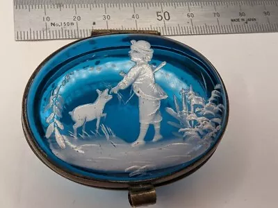 Antique Mary Gregory Blue Glass Pill Box Bohemian Enamelled • $128.88