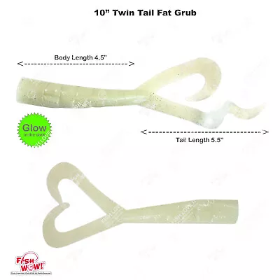 Fish Wow! 10  (w/ Tail Extended) Twin Tail Perch Grub Fat Scampi Baits Glow Lot • $15.88