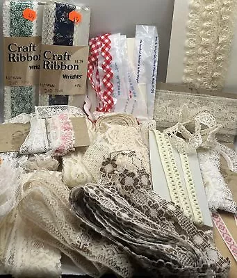 Vintage Lace Textiles Ribbon Trim Sewing Craft Scrapbooking Mixed Lot Of 20 Pcs • $12.50