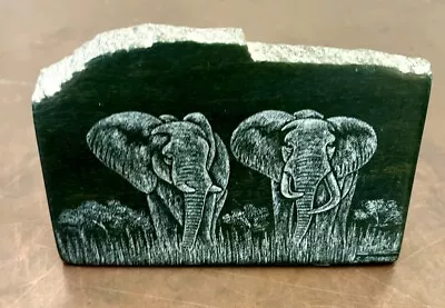 Etched Verdite Stone Paper Weight- Two Elephants “signed” Made In South Africia • $25