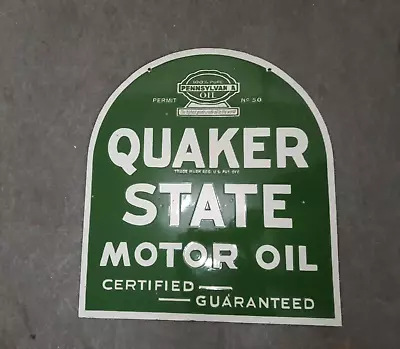 $199 • Buy Porcelain Quaker State Motor Oil Enamel Sign Size 21  X 25  Inches Double Sided