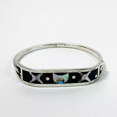 Vintage 925 Sterling Silver Latch Bracelet Abalone Shell • $19.95