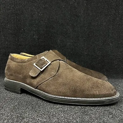 Salvatore Ferragamo Men's Size 9 2E Dark Brown Suede Monk Buckle Plain Toe Shoes • $149.95