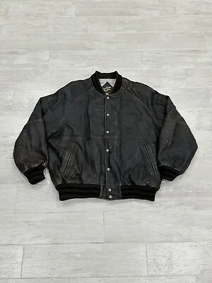 Vintage 90s Y2K Marc Ecko Unlimited Company Distressed Leather Jacket Size 2XL • $76.47