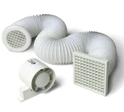 Inline Extractor Fan Kit 4  100mm For Shower Bathroom C/w Loft Ducting & Grilles • £26.96