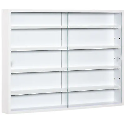 HOMCOM 5-Tier Wall Display Shelf Unit Cabinet W/ Shelves Glass Doors White • £36.99