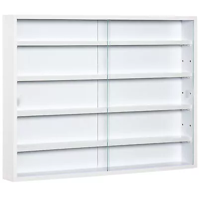 HOMCOM 5-Tier Wall Display Shelf Unit Cabinet W/ Shelves Glass Doors White • £36.99