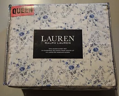 Ralph Lauren QUEEN 4pc Blue White Gray Floral Shabby Chic Vintage Cottage  Sheet • $100