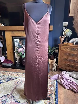 H M Satin Maxi Dress Size Xl 16 Beautiful Brown  • £10