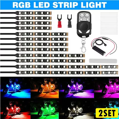 24x Motorcycle RGB LED Neon Under Glow Lights Strip Kit For Harley Honda Suzuki • $51.89