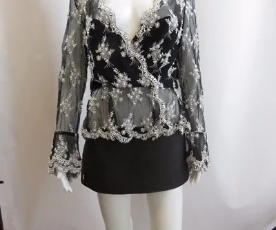 VIE BY VICTORIA ROYAL Black Beaded Embroidered Top Size 12 • $89.99