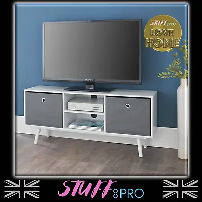 Home Storage Cabinet TV Table Unit With 2 Canvas Storage Drawers And Shelving • £57.90