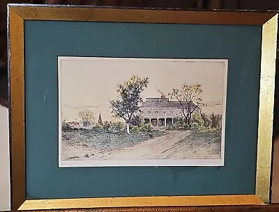  Home Of Henry W. Longfellow  By G. Mercier Signed Aquatint Etching Framed 13x17 • $129