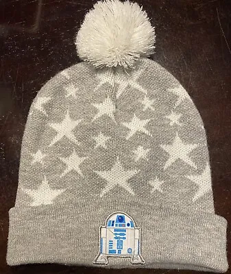 Star Wars BEANIE W/ POM POM R2-D2 - GRAY GREY CUFFED STARS One Size Fits Most • $4.77