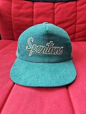 Vintage MICHIGAN STATE SPARTANS Green Corduroy Snapback Hat MSU Made In USA • $33.99